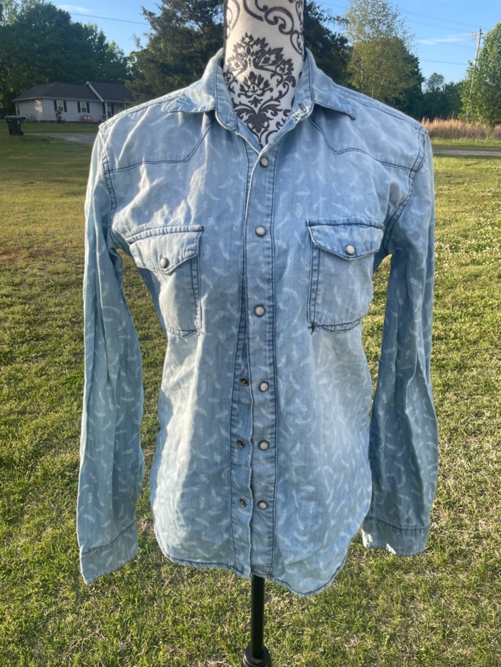 Zara Light Blue Denim Button-Down Shirt